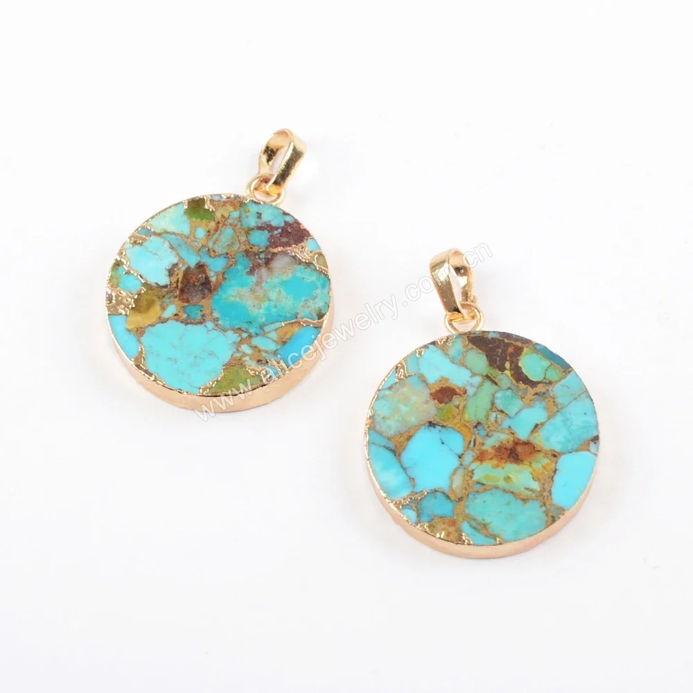 BOROSA Vintage Round Shaped Turquoise Pendant Natural Gemstone Jewelry Accessories For Women Birthstone Anniversary Gifts 3