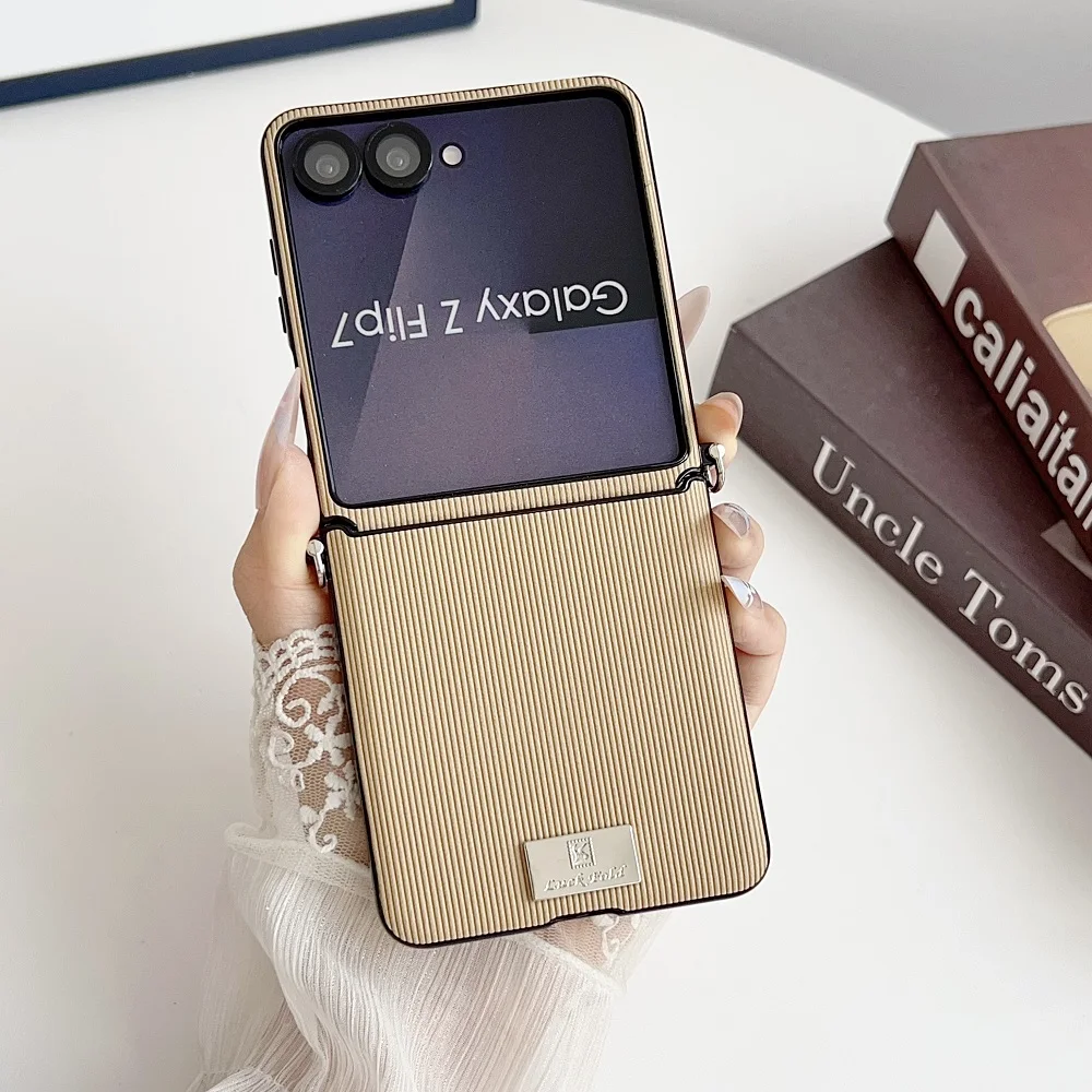 Solid Color Vertical Stripes Folding Phone Case with Side Buckle Protection