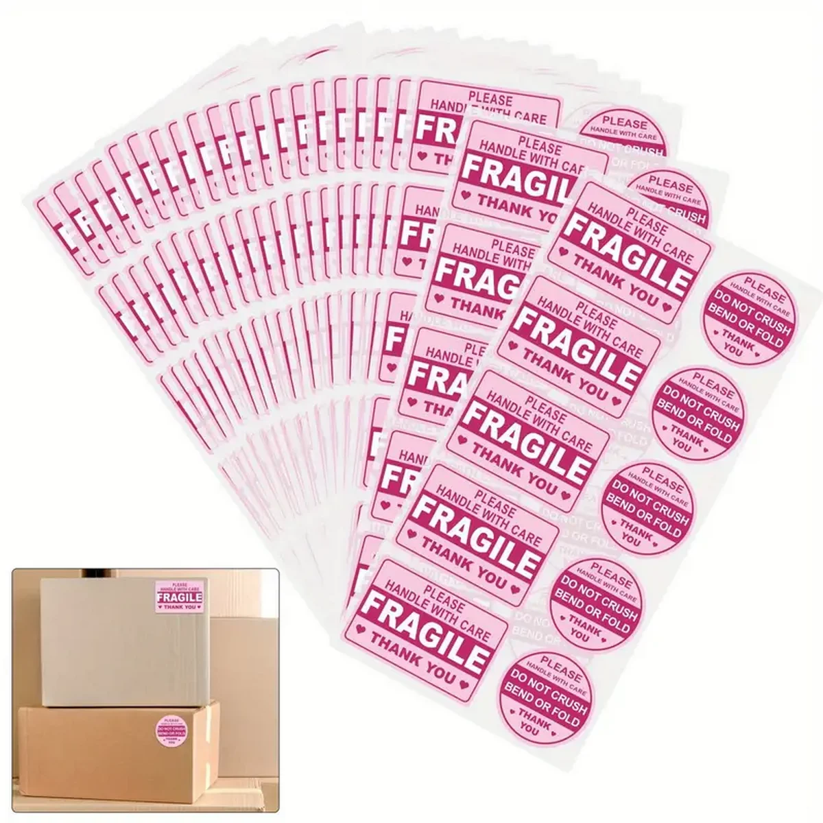 Fragile Handle with Care Stickers for Mailing Envelope Carton Tray - No Folding Adhesive Labels