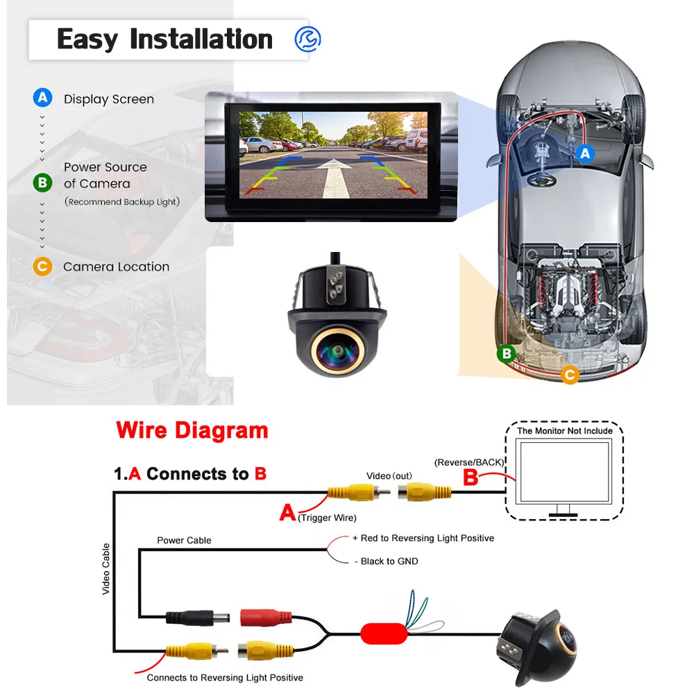 2K AHD 1080p Golden Lens HD Car Rear View Camera Night Vision 180 Degree Parking Reverse Camera For Car Accessories