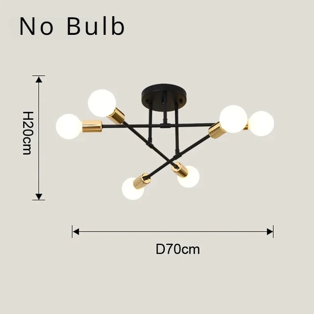 thumbnail image 1 of Lámpara de techo de 6 cabezales en negro/blanco/dorado, lámpara colgante de techo LED sencilla y moderna, Base de lámpara E27, accesorio de iluminación para decoración de la habitación del hogar, 1 of 5