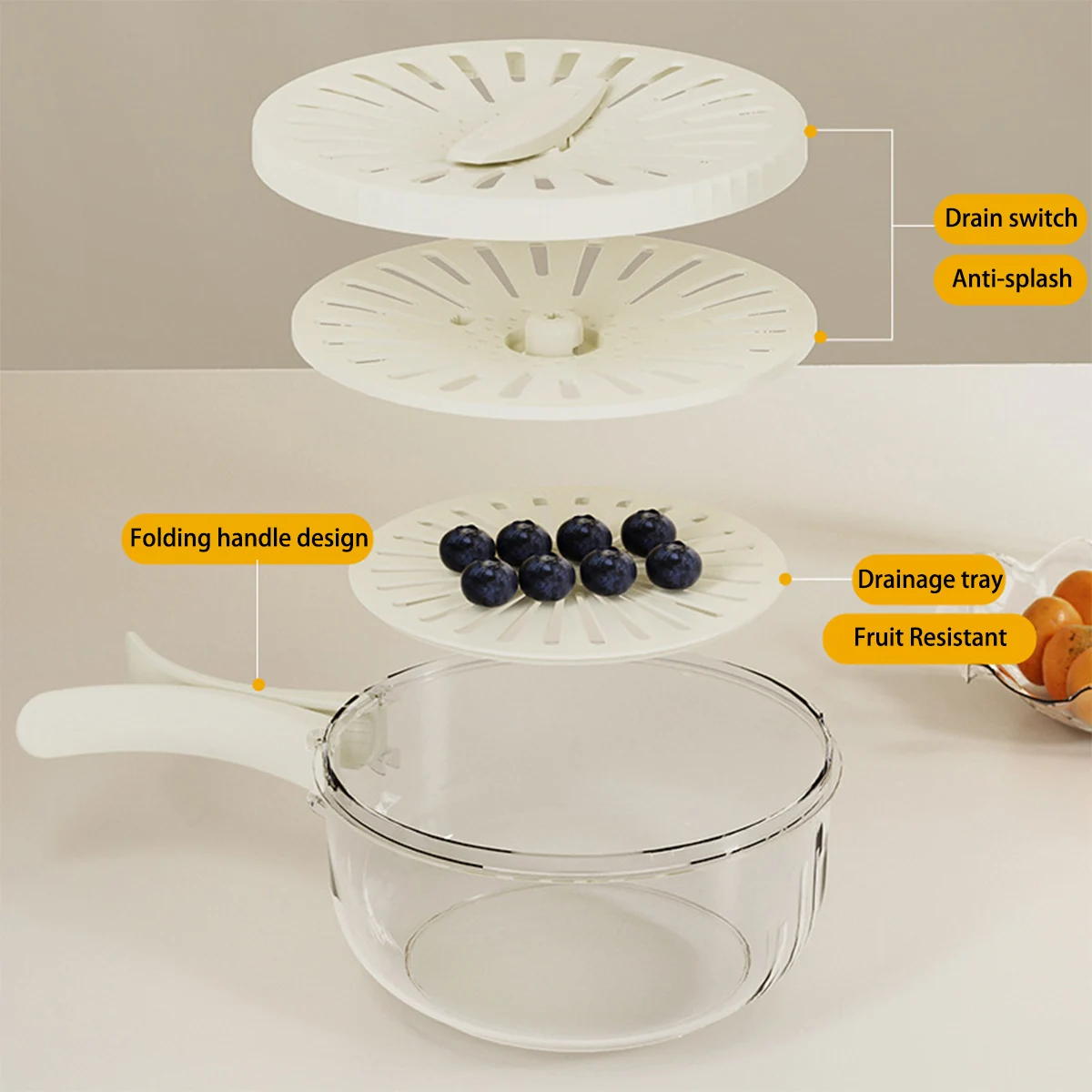 New Draining Basket With Lid 2 In 1 Multi-function Drain Basket Berry Keeper Container Colanders Portable Storage Container 4