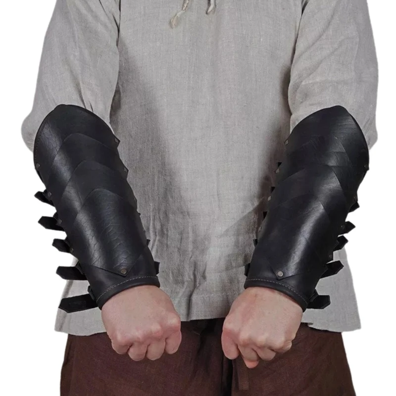 

Black Medieval Men Cosplay Knight Gauntlet Adjustable Buckle Vintage Wristband