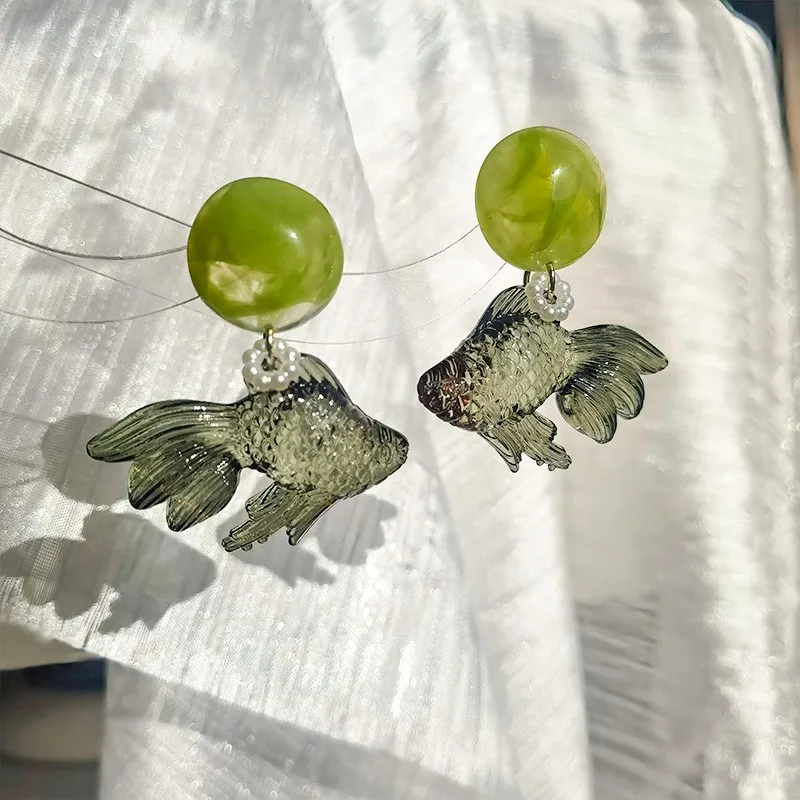 Transparent Goldfish Pendant Earrings Image 2