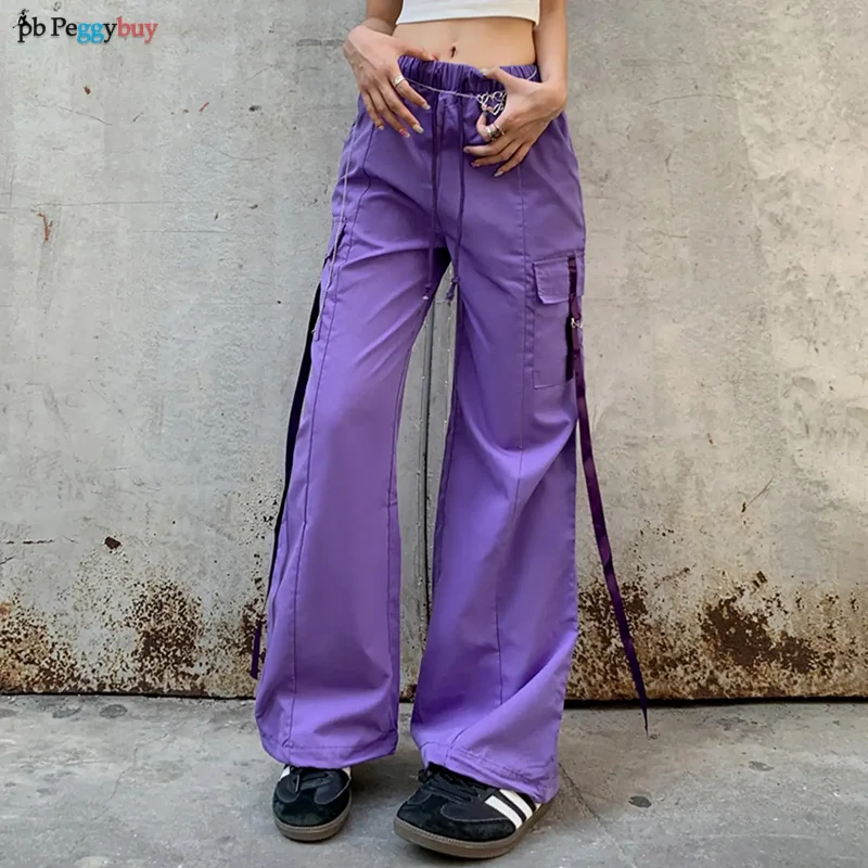 S-XXXL Women Y2k Style Baggy Trousers Oversized Ladies Purple