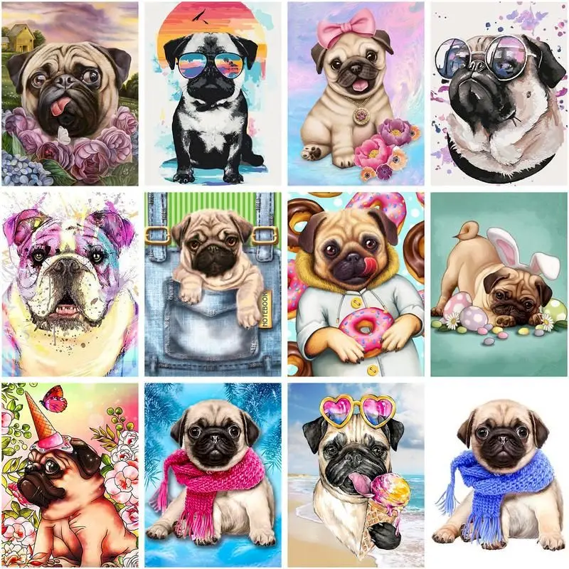 

CHENISTORY Diamond Painting Pug Dog With Square Rhinestones Diamond Embroidery Animals Cross Stitch Kit Home Decoration