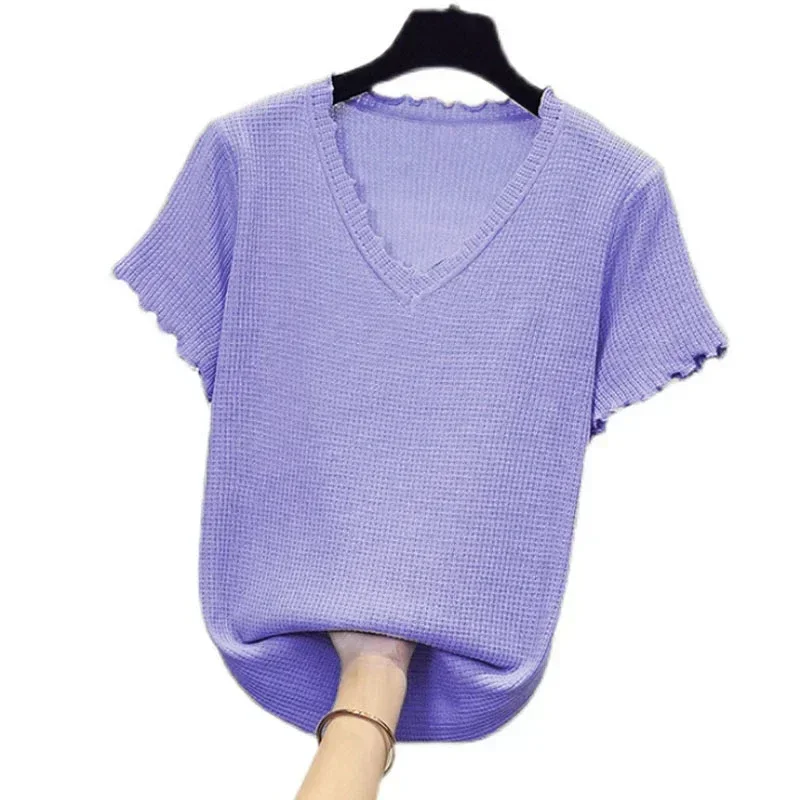 

Women's Summer Basic Thin Short Sleeve V-Neck Sexy Pullover Underwear