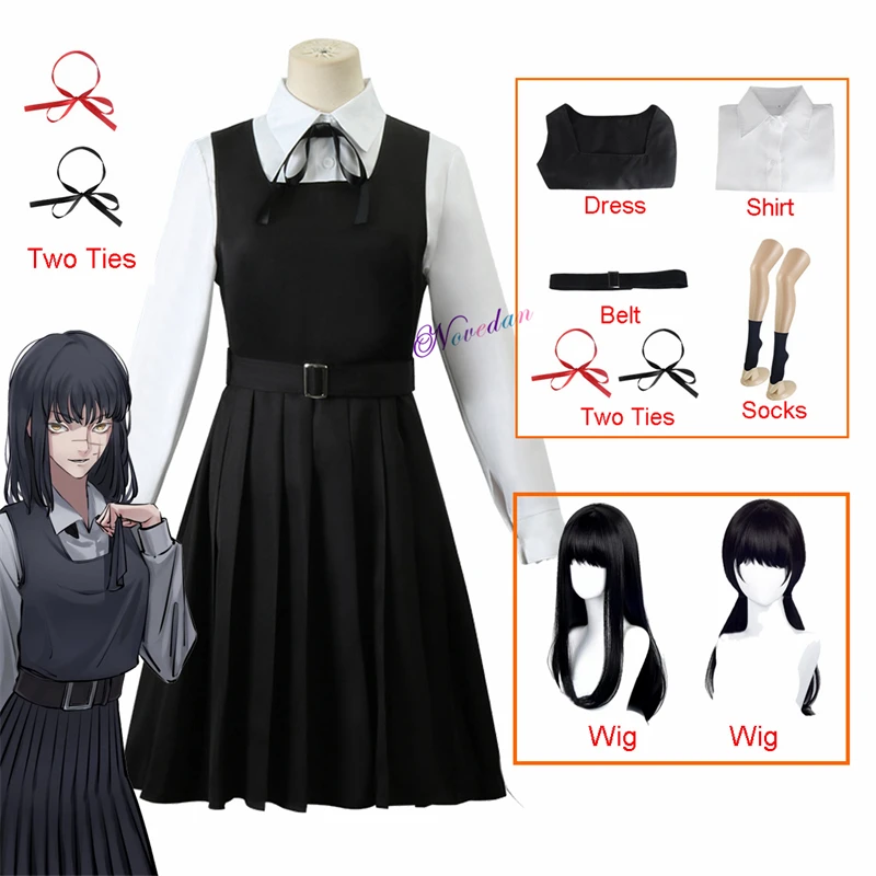 Compre Anime motosserra homem asa mitaka feminino cosplay traje peruca  tatuagem adesivos jk uniforme escolar guerra diabo vestido camisa meias  gravata temporada 2