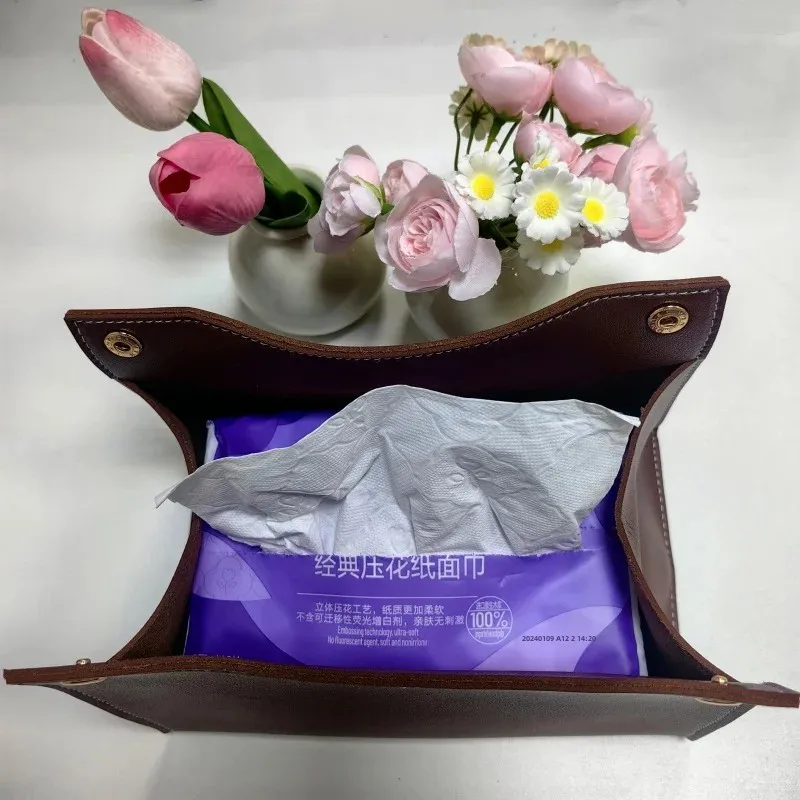 Tissue Box Dispenser Home Living Room Coffee Table Desktop Simple Napkin Box Kitchen Storage Paper PU Leather Organizer