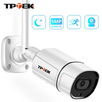 TPTEK 5MP Telecamera IP WiFi Video di sorveglianza Telecamera esterna Wireless Metal Bullet CCTV Wi Fi AI Rilevamento umano CamHi CamHipro Cam