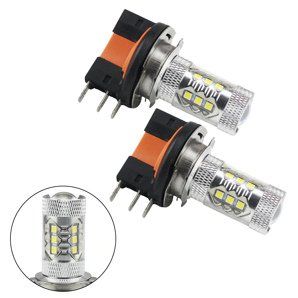 

2pcs 80W H15 LED Fog Lights - Brand New, High Quality, Aluminum Parts, 16LEDs, 6500K White, 1100LM, 50000H Life