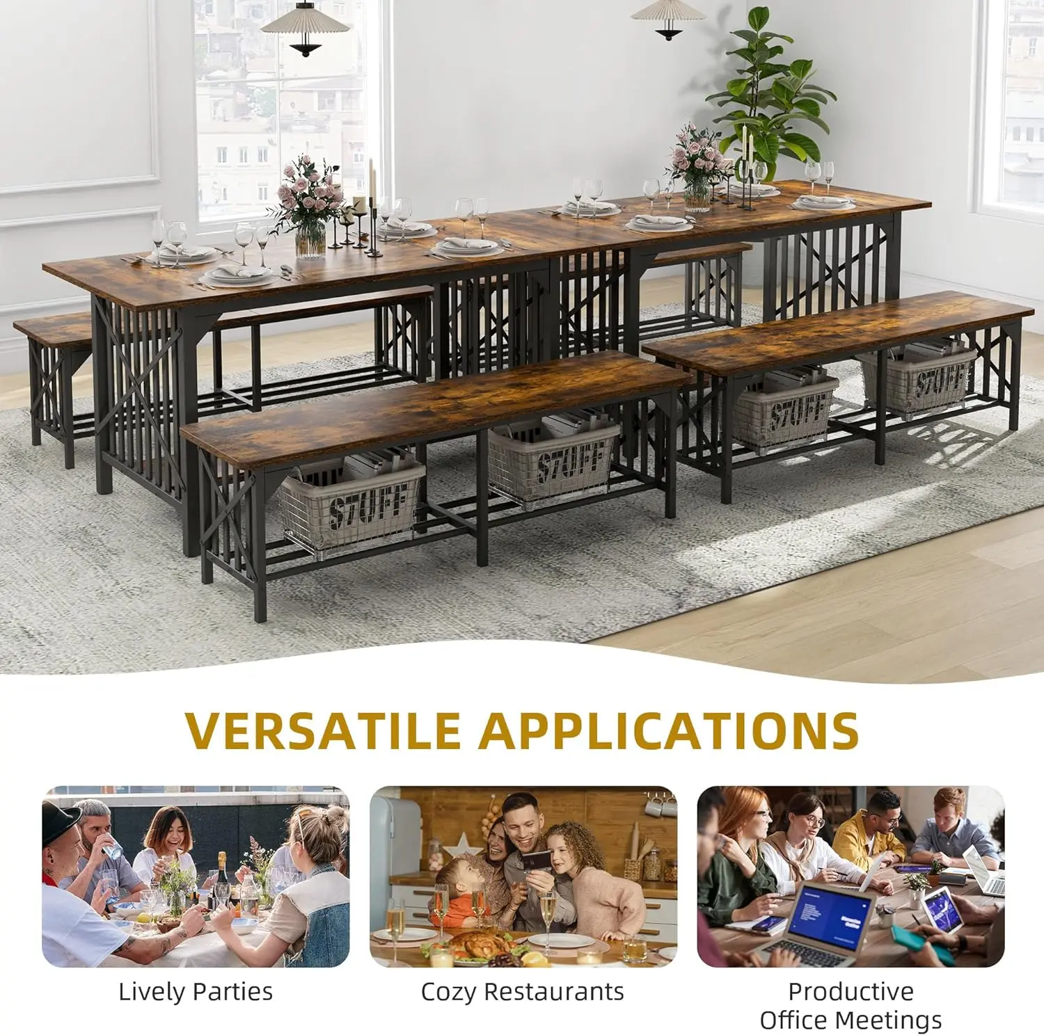 DWVO 3-Piece Dining Table Set for 4-6 People, 63\