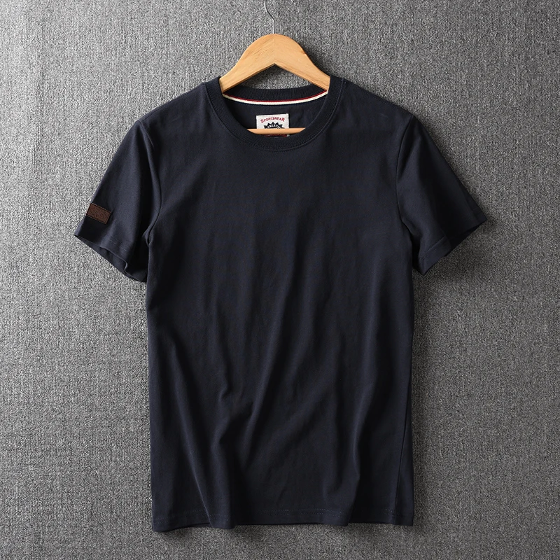 Summer New American Retro Short-sleeved O-neck Solid Color T-shirt Men's Fashion Simple 100% Cotton Washed Casual Sport Tops