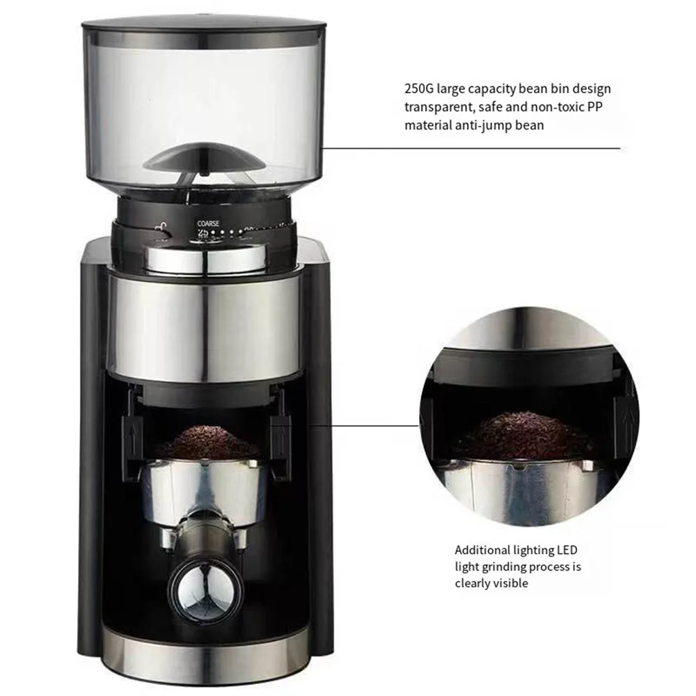 

220V Italian Concentration Electric Adjustable Cone Burr Grinding Coffee Grinder Small Coffee Bean Household Coffee Tool 커피머신