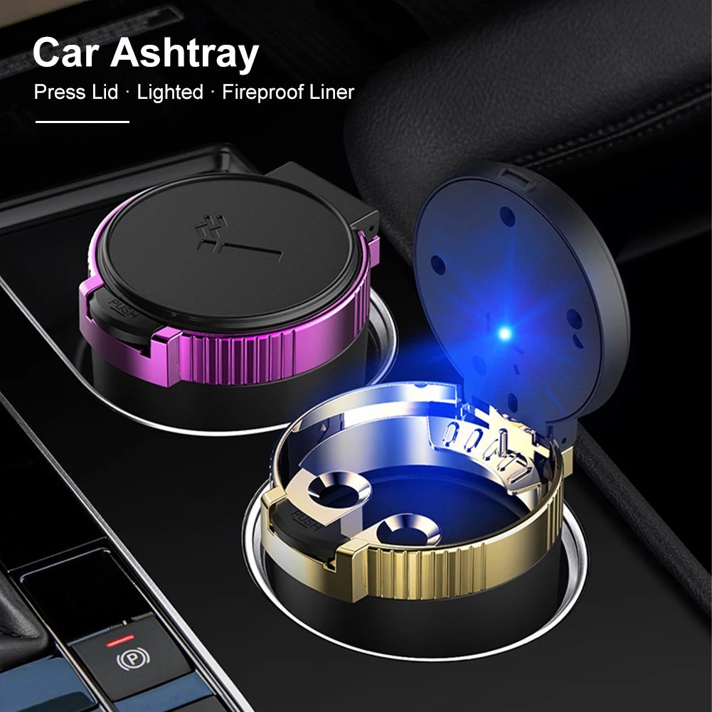 

Portable LED Smoke Car Ashtray Cigarette Ash Holds Cup Automatic Light Indicator Ashtray Car Cup Holder Interior Accessories