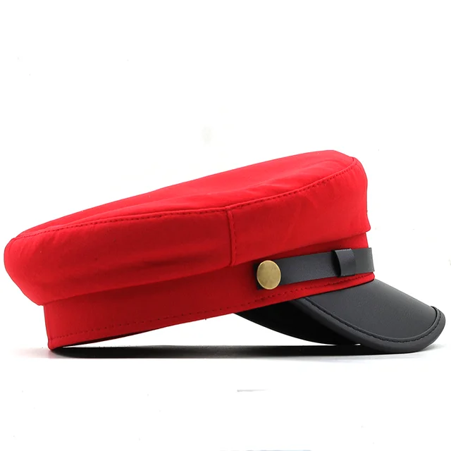 Casual Summer Military Caps Woman Cotton Beret Flat Hats Captain Cap Trucker Vintage Red Black Dad Bone Male Women's leather hat 2