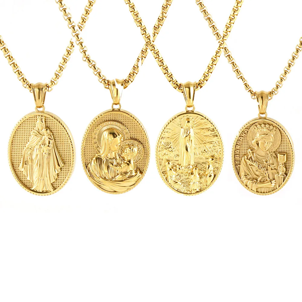 Stainless Steel Virgin Maria Necklace For Women Gold Metal Jesus