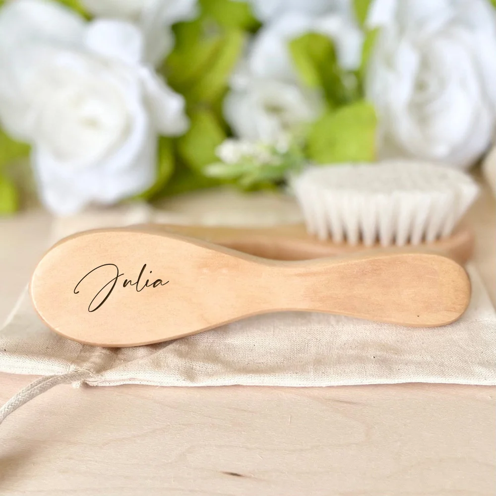 Personalized Baby Hairbrushes Engrave Infant Name Wooden Newborn Hair Brush Comb Birth/Baptism/Birthday Baby Shower Gifts 6