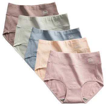 5 pz/set M-XXXL a Vita Alta Mutandine di Puro Cotone Slip da Donna Intimo Ragazze Mutandine di Cotone Cavallo Lingerie Femminile 1