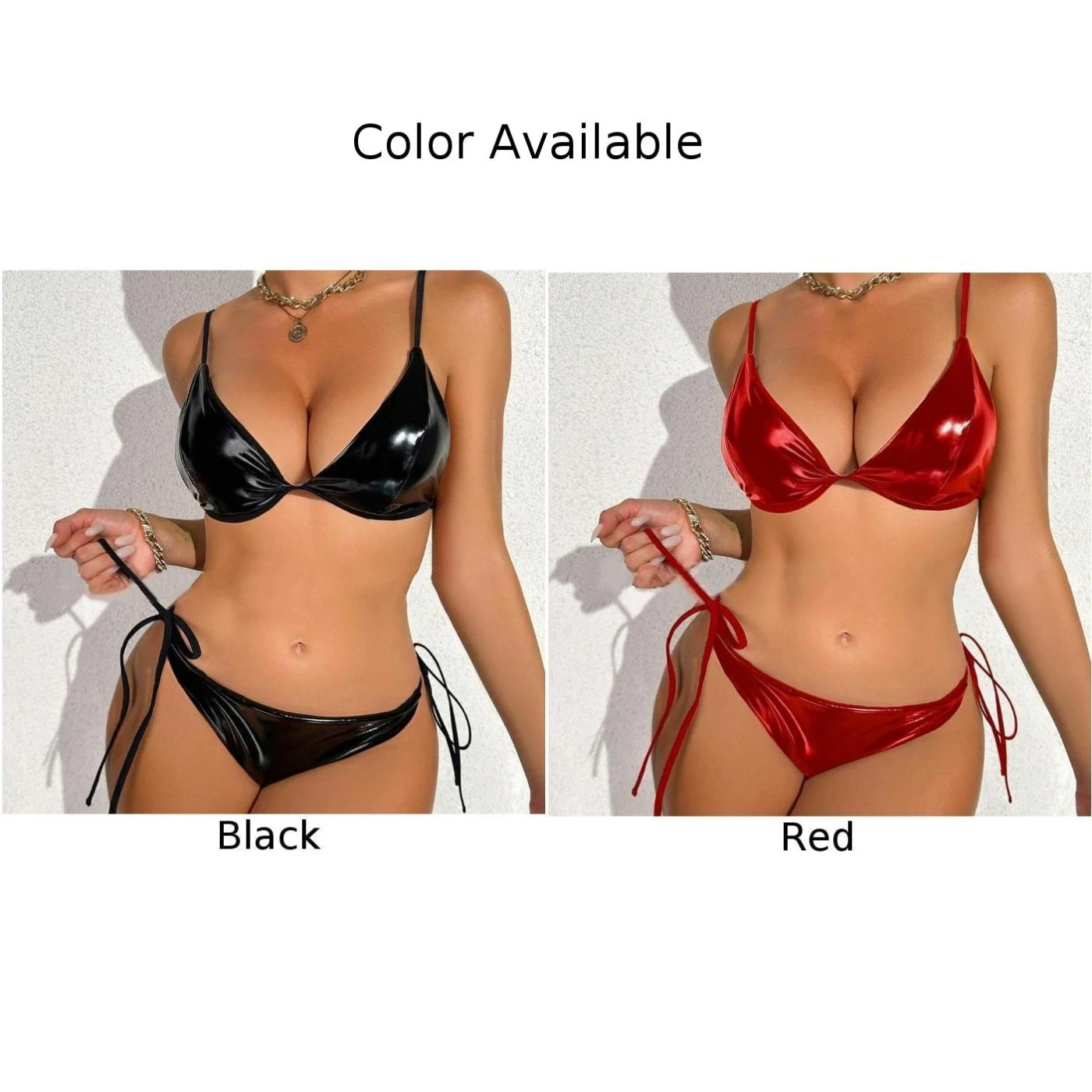 Bikini Set Women Swimwear Bikini Swimsuit Bikini Swimwear Summer Waist Winter Autumn Beach Female Lace Up PU Leather Pool Regular Sexy Halter Bikinis Comfy