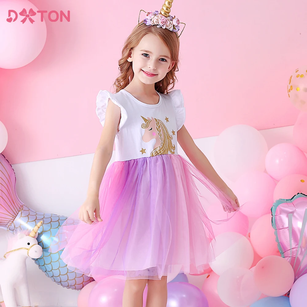 

DXTON Kids Summer Dress for Girl Toddlers Birthday Party Tulle Princess Dresses Girls Unicorn Cartoon Costumes Children Clothes