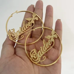 Personalized Name Stainless Steel Letter Earrings for Women Custom Name Cricle Butterfly Names Earrings Party Women Jewelry