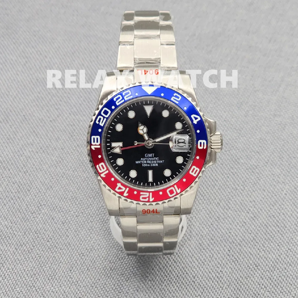 40mm One-way Rotation Dual Time Zone Display Sapphire Glass Stainless Steel Japanese Nh34 Movement GMT Automatic Watch welly merck automatic mechanical watches man stainless steel 100m water resistant sapphire glass business world time watch 8215