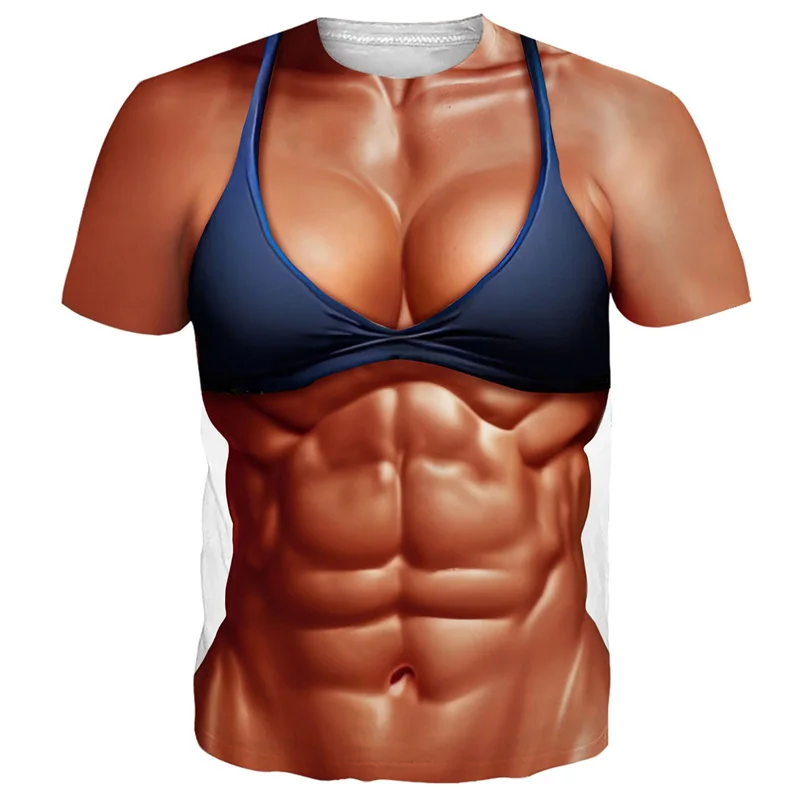 Funny Bikini Graphic T Shirts For Men 3d Printed Fake Abs Muscle Short Sleeve T-shirt Women Cosplay Costume Novelty Tees Shirt