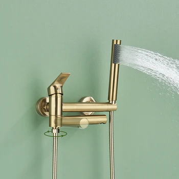 Uythner ก๊อกน้ําอ่างอาบน้ําพร้อมอ่างหมุน Spout ทองเหลืองติดผนังห้องน้ําฝักบัวแตะเต็มชุดฝักบัวสําหรับห้องน้ํา 2