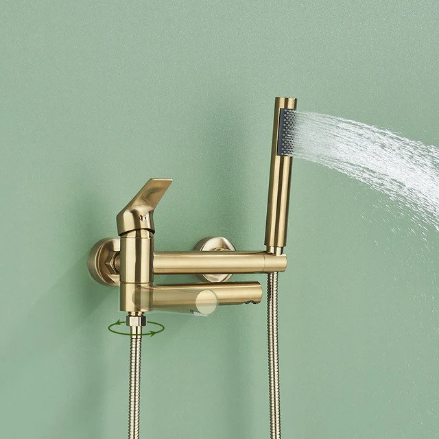 Uythner ก๊อกน้ําอ่างอาบน้ําพร้อมอ่างหมุน Spout ทองเหลืองติดผนังห้องน้ําฝักบัวแตะเต็มชุดฝักบัวสําหรับห้องน้ํา 2