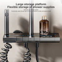 ชุดฝักบัวอาบน้ำอลูมิเนียมพื้นที่ชุดระบบฝักบัวสีเทาปุ่มเปียโนจอแสดงผลดิจิตอลพร้อมไฟโดยรอบก๊อกห้องน้ำหัวฝักบัว 6