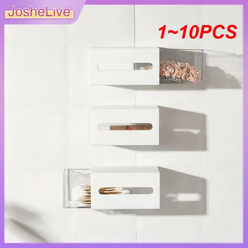 

1~10PCS Wall Mounted Storage Box Bathroom Cosmetic Cotton Swabs Jewelry Storage Box Home Office Sundries Clip Hairpin Drawer