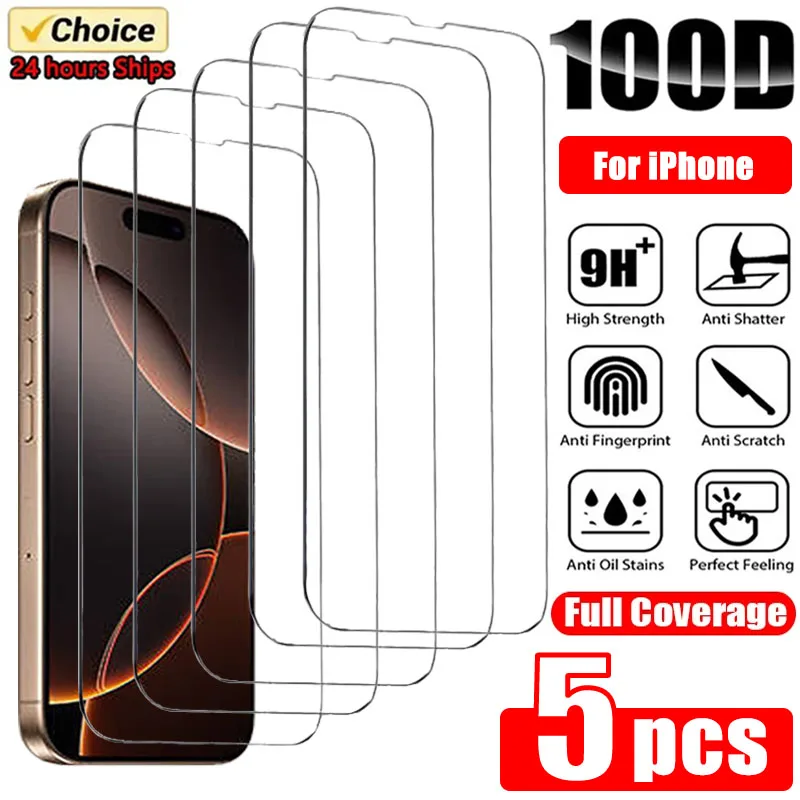 5 قطعة الزجاج المقسى آيفون 16 15 14 13 11 12 16ProMax واقي شاشة صغير آيفون 16 7 Plus X XR XSMAX زجاج واقي