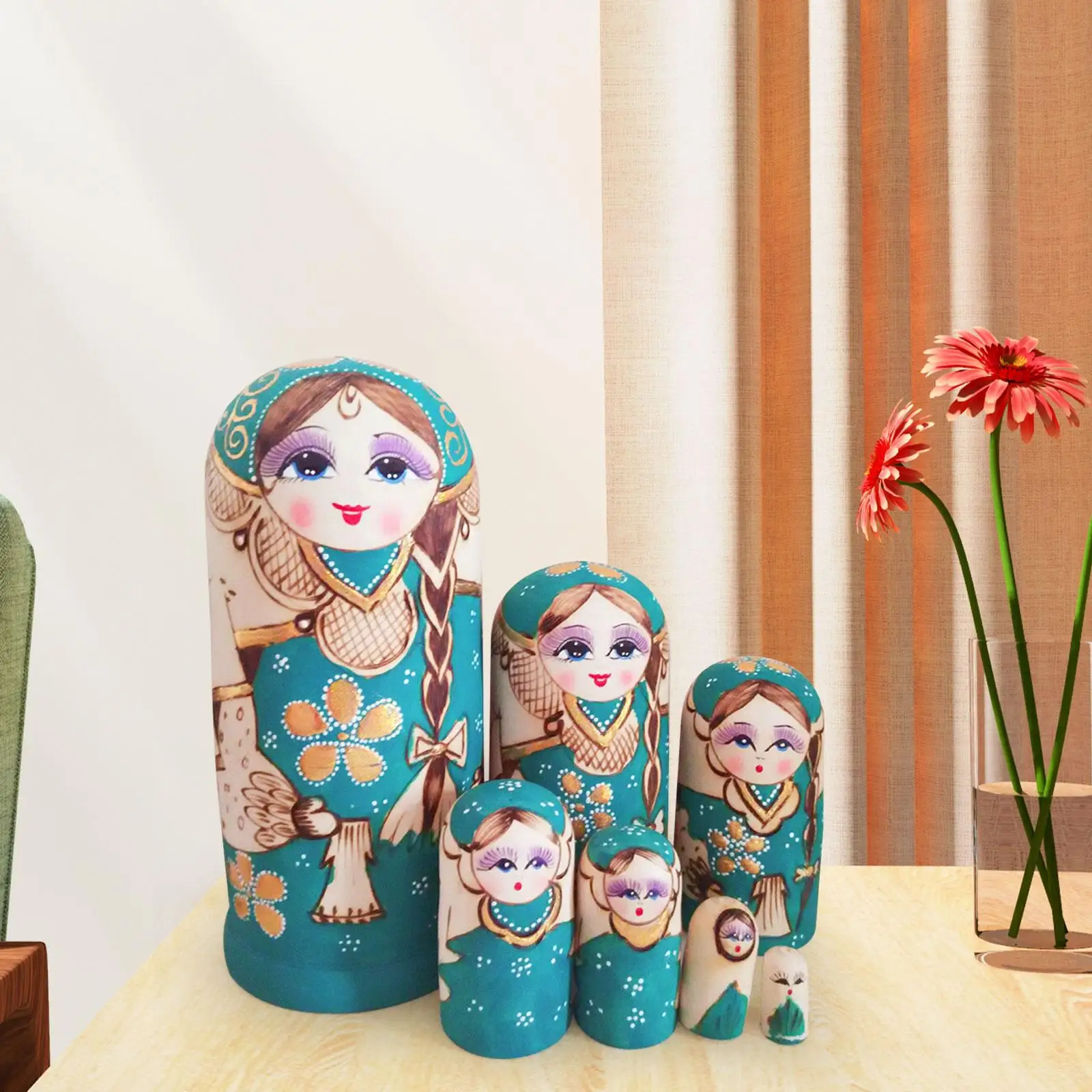 

7x Russian Nesting Doll Wood Stacking Nested Set Matryoshka Dolls Stackable for Office Table Easter Birthday Gift Ornament