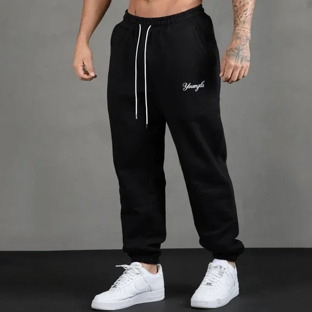 Men's embroidered cotton sportswear, American style, casual fashion, sportswear, men's fitness pants