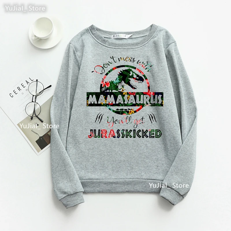 thumbnail image 1 of No te metas con Mamasaurus, te patearán el trasero Sudadera con capucha para mujer, sudadera con estampado de dinosaurios de Jurassic Park, chándal para mujer, 1 of 5