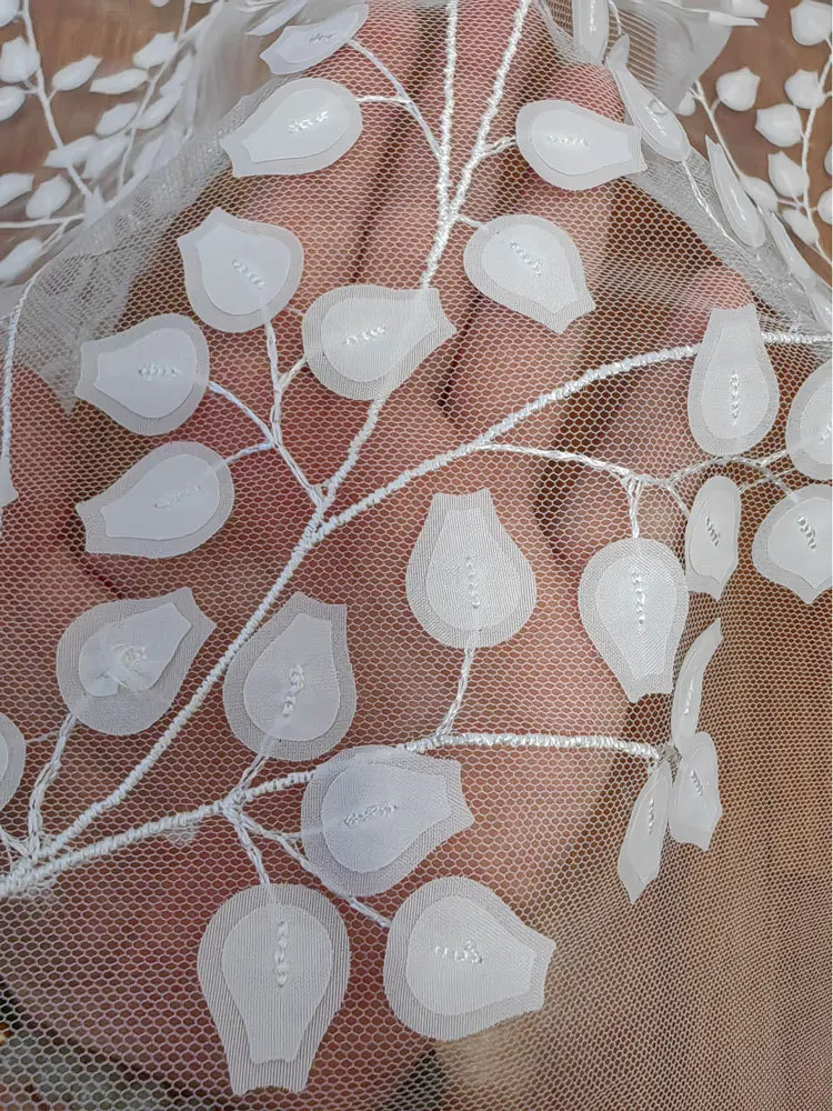 White Small Leaves Wedding Dress Decoration DIY Soft Mesh Lace Fabric