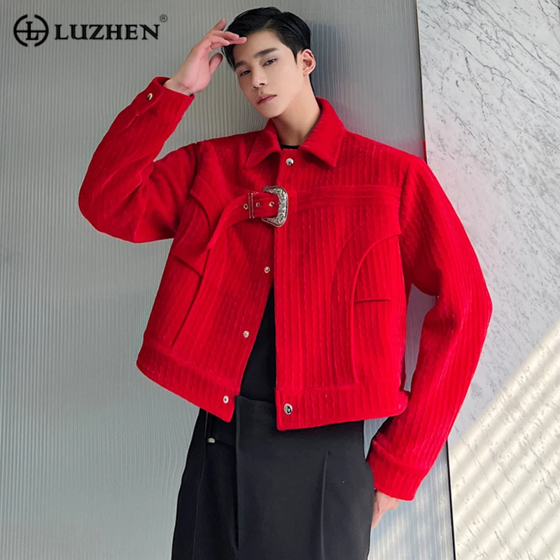 

Пальто LUZHEN, корейский Костюм, мужской бархатный стиль, модные блейзеры с роскошной пряжкой, повседневная короткая куртка, Новая Элегантная Мужская Осенняя модель 04a256