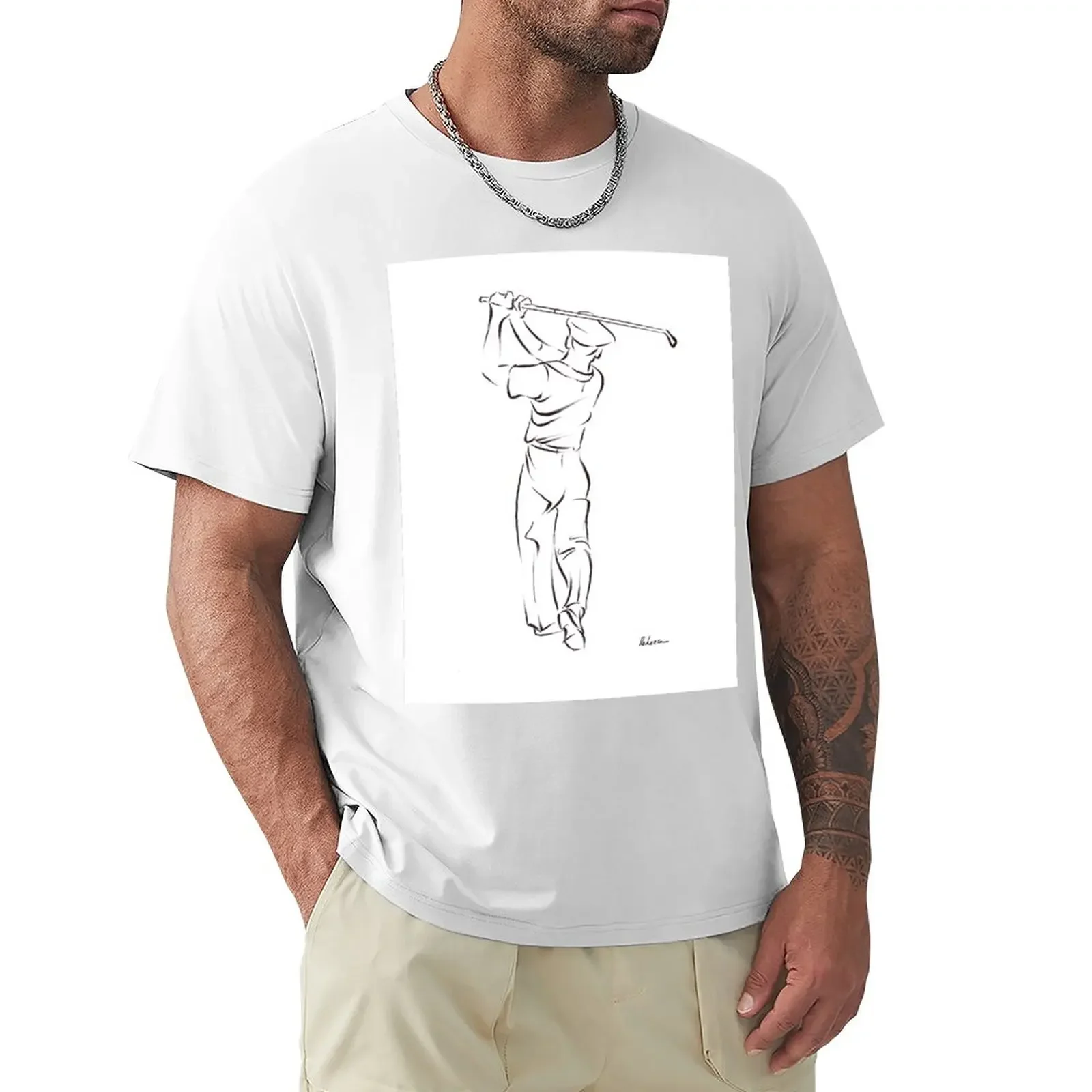 Ben Hogan ~ Sumi-E Ink Line Drawing Of The Legendary Golf Master T-Shirt Vintage New Edition Magliette Pesanti Per Uomo