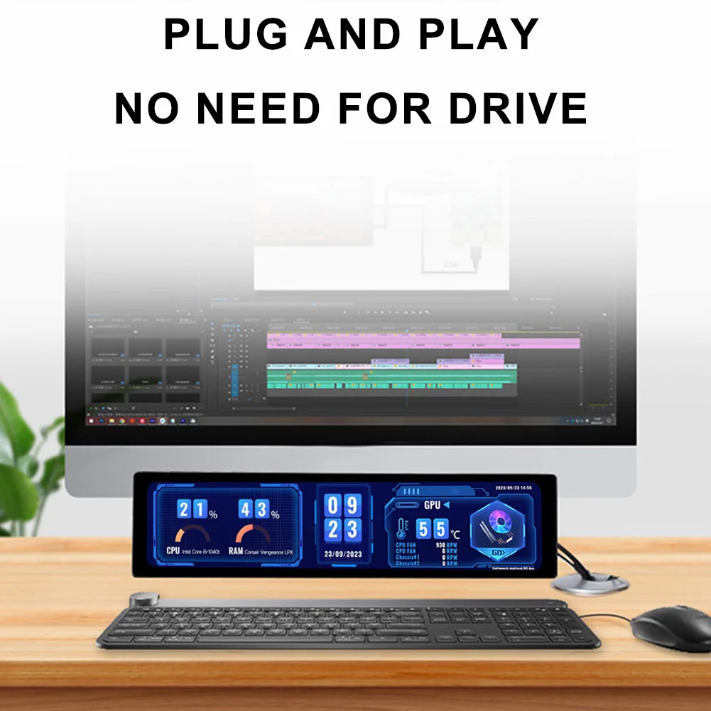 컴퓨터 케이스용 디스플레이 서브 디스플레이 화면, 11.9 인치 IPS USB 보조 화면, 컴퓨터 모니터링 CPU GPU RAM