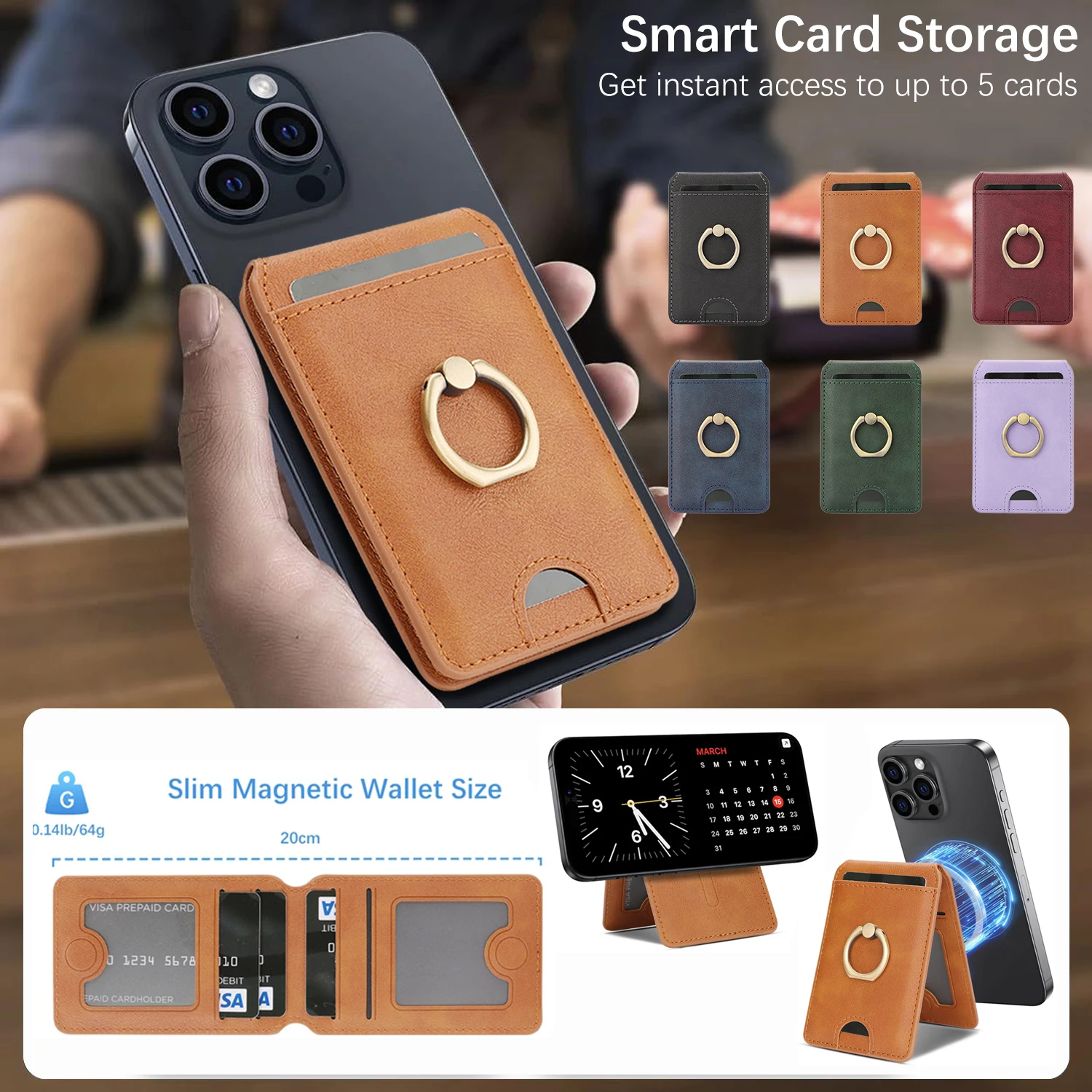 Introducing the Magnetic Leather Card Holder with Kickstand & Slots – a versatile, stylish accessory