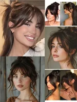 Synthèse perruque partie centrale frange Extensions de cheveux pince devant naturel sans couture français Oblique frange huit caractères frange 6