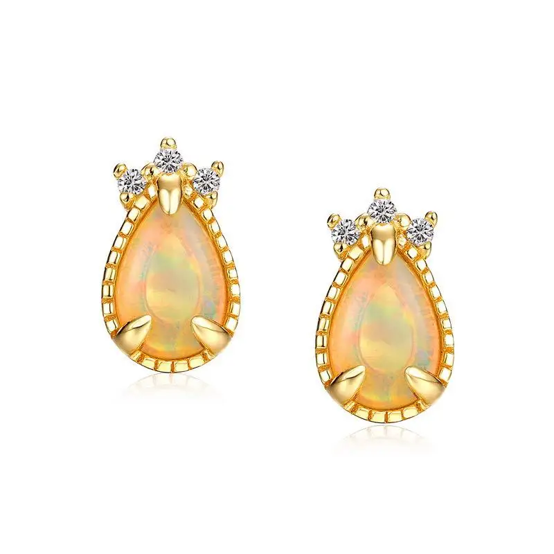 

Women Opal Earring S925 Sterling Silver 10k Gold Plated Zircon Opal Water Drop Stud Earrings Natural Gemstone Fine Jewelry Gifts