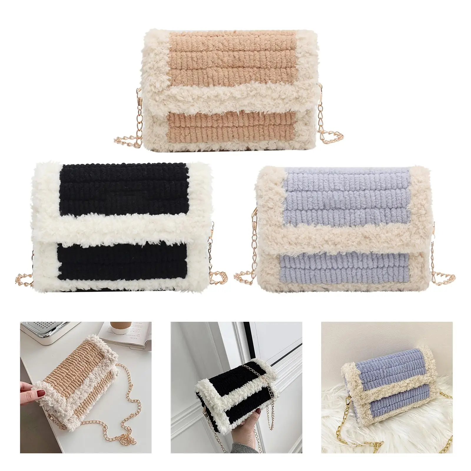 Bag DIY Materials Crossbody Bag Gift for Women Handmade with Chains Hand Knit Woven Plastic Mesh Template Making Kit