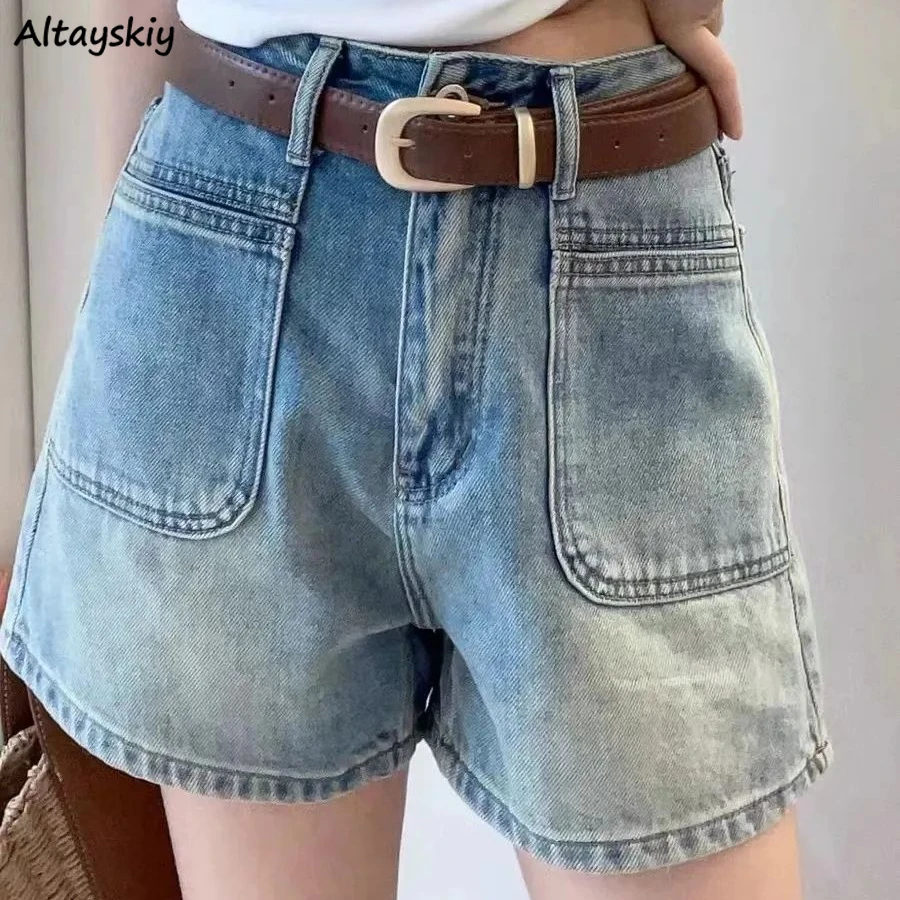 

Shorts Women Wide Leg Denim Loose Ulzzang Summer Pockets Designed Students BF Vintage Washed Streetwear Young Simple Hotsweet