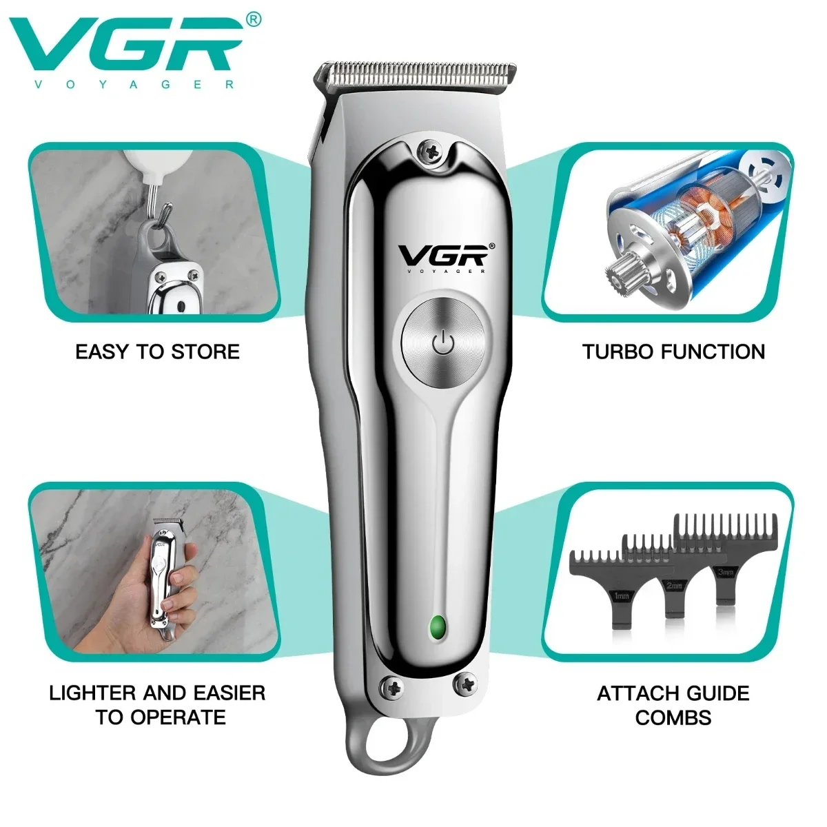 VGR Hair Trimmer Electric Clipper Professional Hair Cut Machine Barber Clipper T-Blade Rechargeable Trimmer for Men V-071