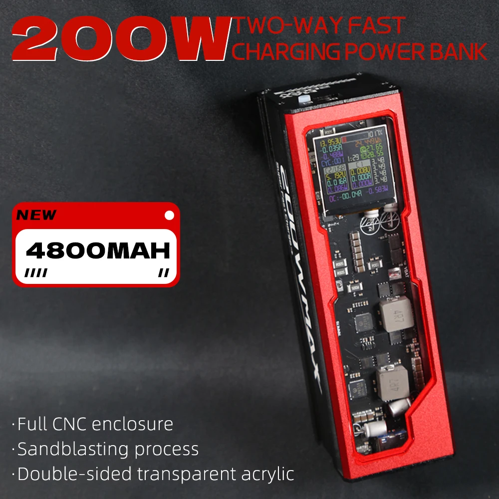 

200W 40000mah 1.54inch HD IPS Screen PowerBank CNC Aluminum Shell Upgrade PD PPS DC120W UPS Phone Laptop Radio Fast Charging