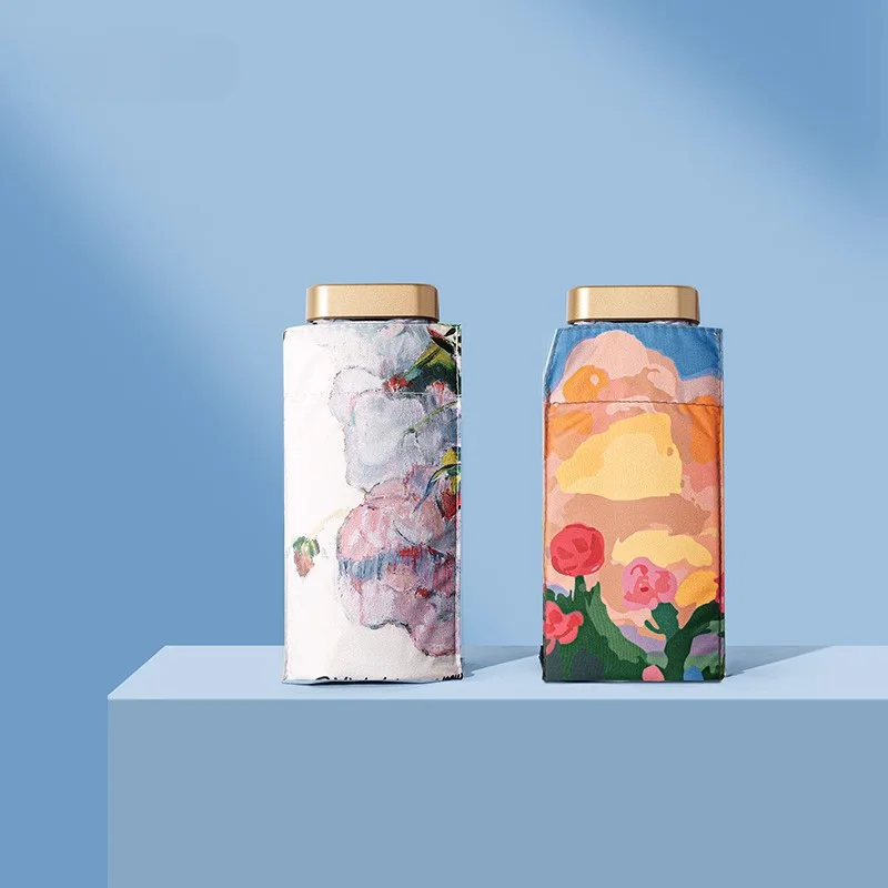 Mini Sun Umbrella Rose Oil Painting Small Pocket Rain Umbrella Folding UV Ultraviolet Protection Sun Shade Parasol