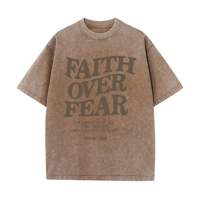 FAITH OVER FEAR 남녀공용 문자 슬로건 티셔츠, 인기 있는 긍정적인 인용 티셔츠, 기독교 예수 선물, 코튼 티 탑