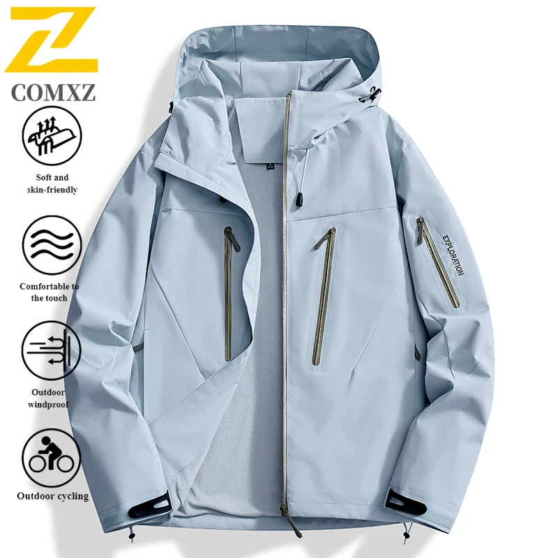 EiAO Jacket Couple's Taped Seam Spring Autumn Waterproof Windproof Outdoor Coat with Zippered Pockets for Hiking Camping Fishing